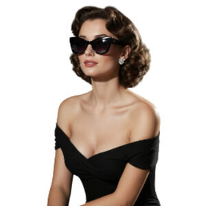 Guess Wm's Black Cat Eye Sunglasses Gray Lens 1950s Retro Pin Up 100% UV NWT
